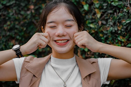 happy young woman wearing jewelry